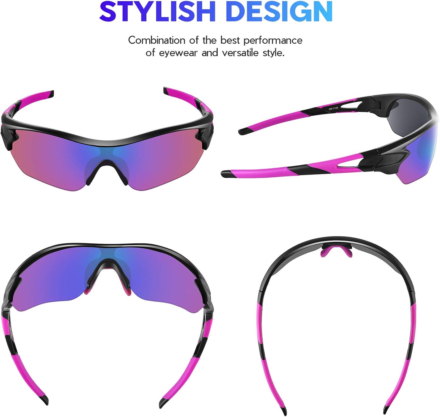 BEACOOL Polarized Sports Sunglasses for Men Women Youth TAC Glasses UV400 Protection Cycling Running Driving Fishing Golf Motorcycle Baseball,Black Pink - Image 3