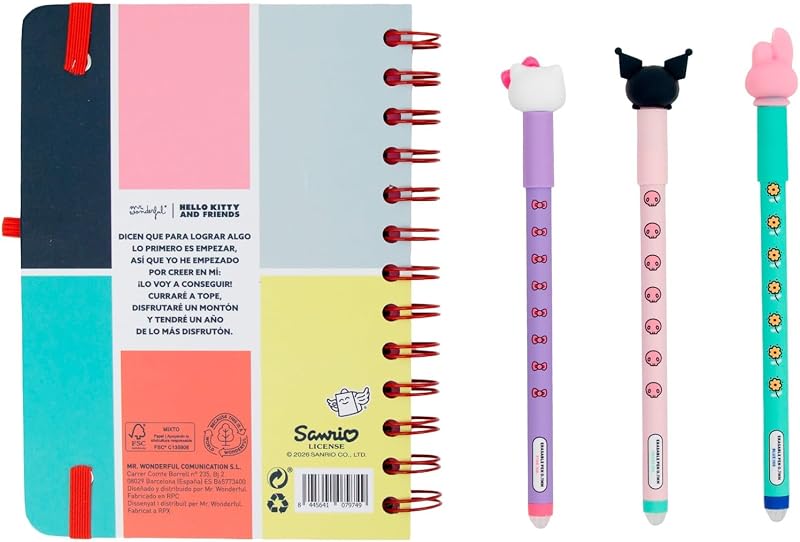 - Hello Kitty 2026-2027 Conjunto Pequeno de Agenda Semanal Escolar + 3 Canetas Apagáveis – Planeador Compacto com Autocolantes