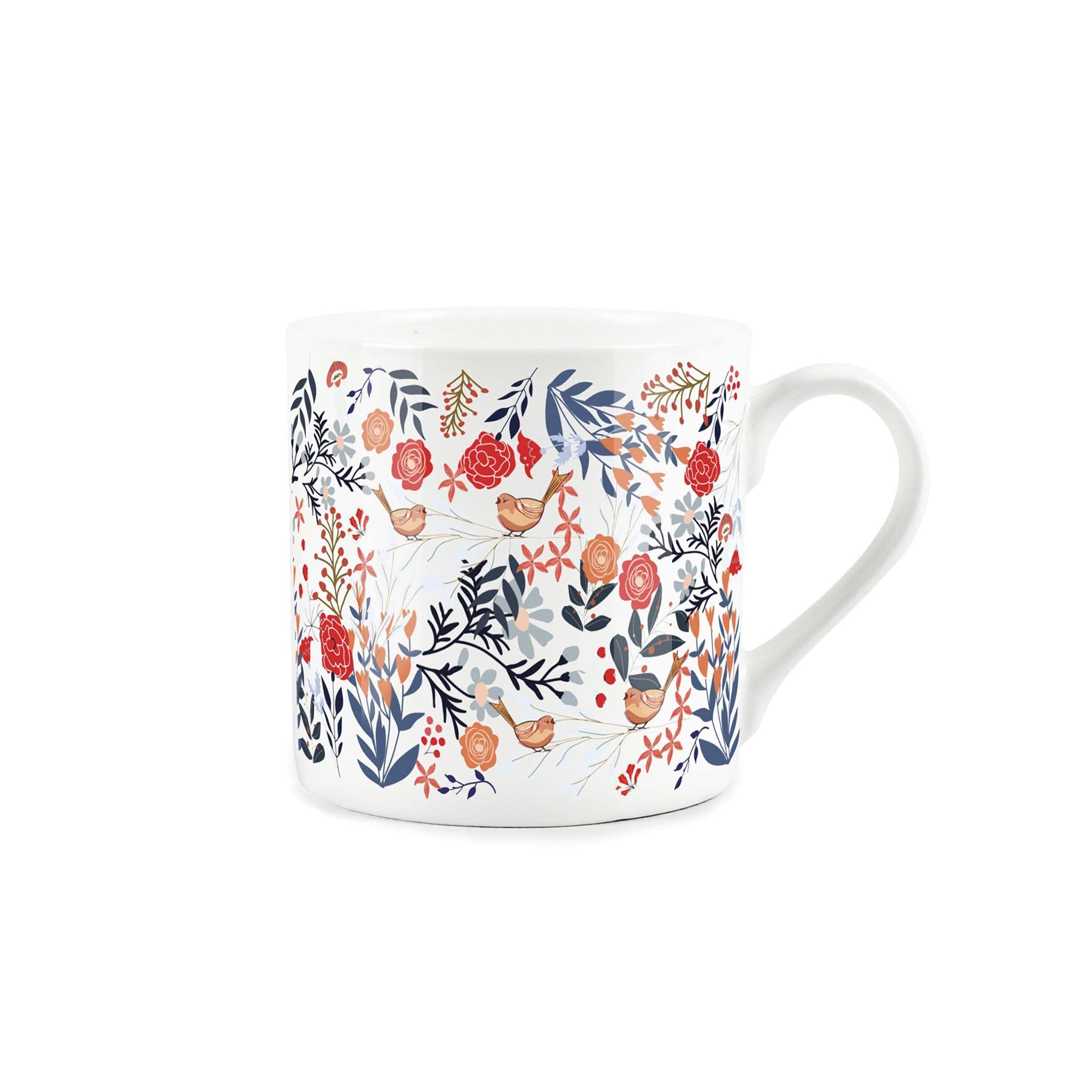 Purely Home Singing Birds & Flowers Mug - Floral Bone China Cup - Tea/Coffee Present Gift