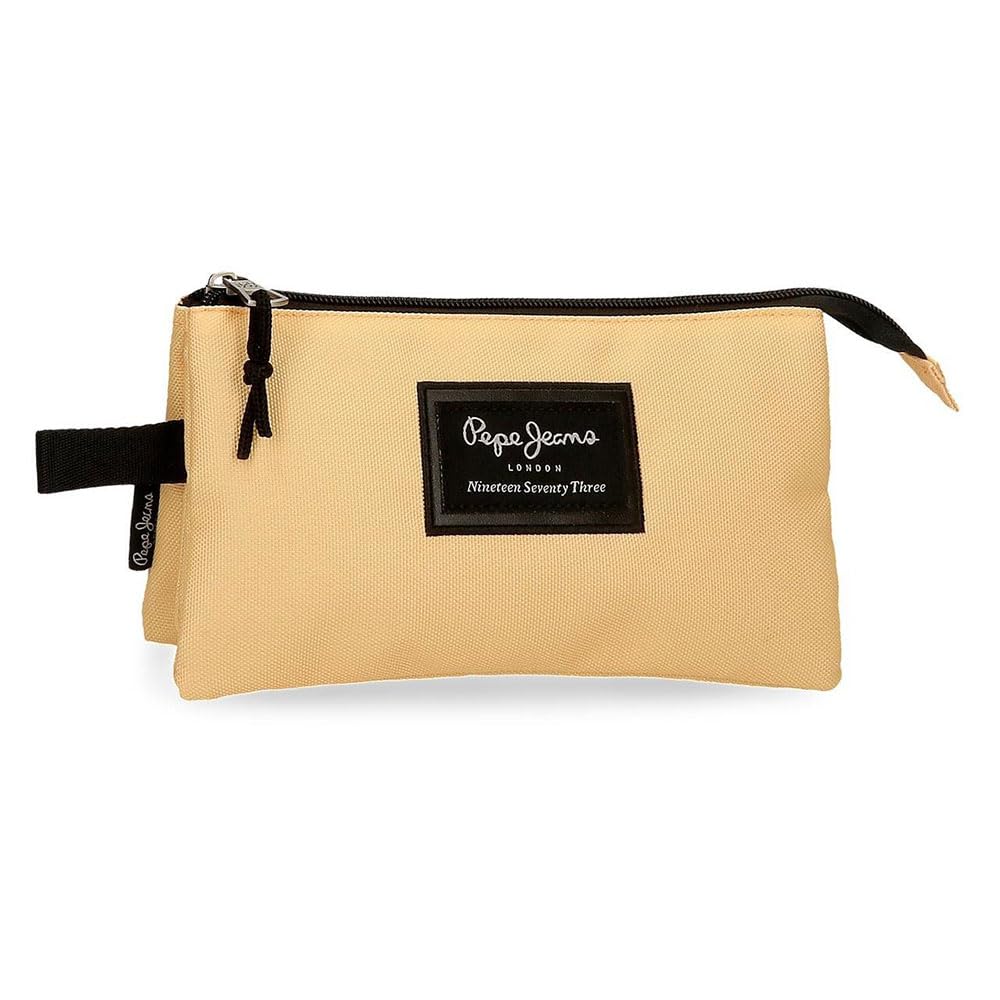 Pepe Jeans Aris triple pencil case, 12 x 22 x 5 cm, yellow, 12x22x5 cms, triple case