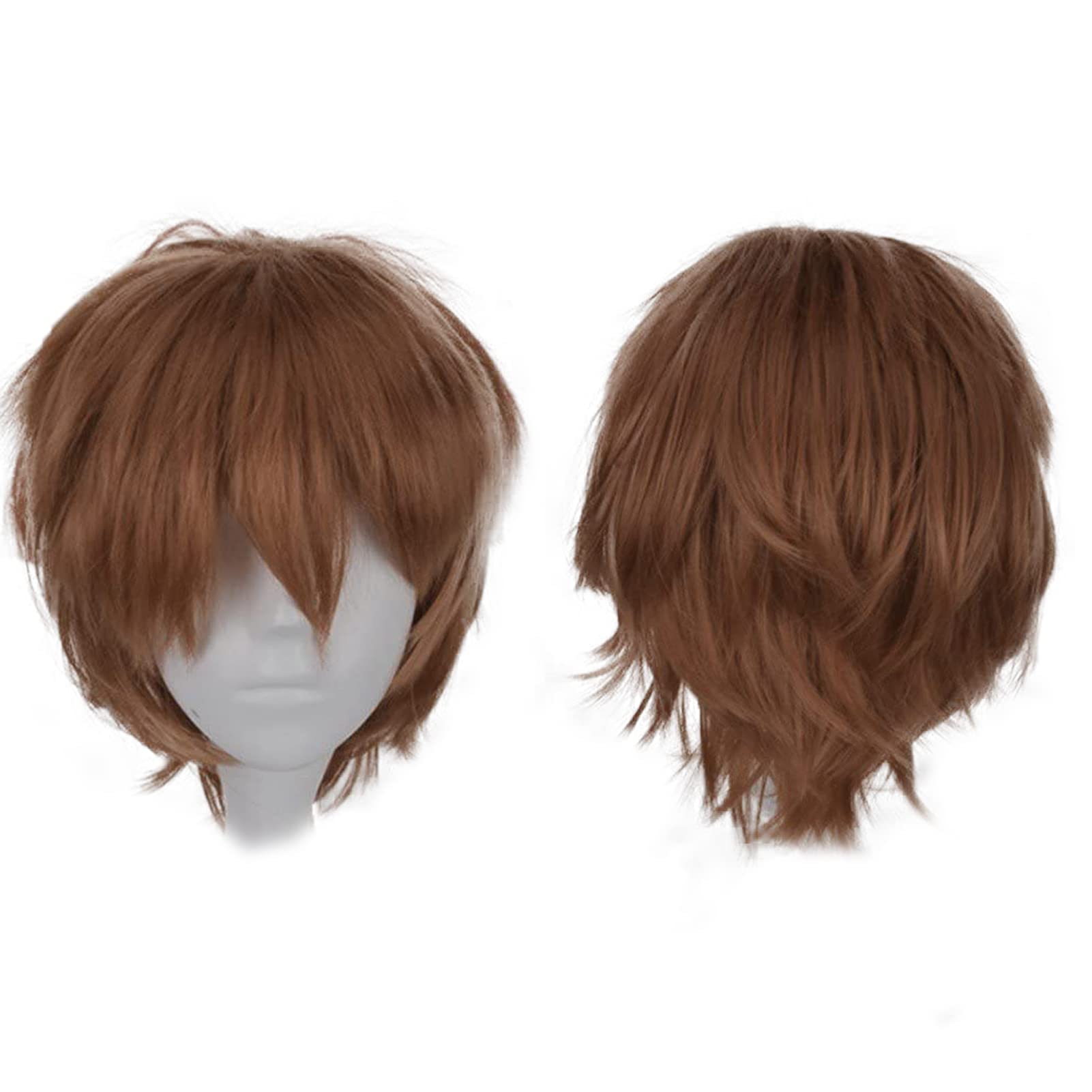 Gairyan Short Brown Cosplay Wig - Unisex Anime Wig for Women/Men, Straight Fluffy Costume for Theme Party, Fancy Dress, Halloween, Comic-Con Accessories, Light Brown
