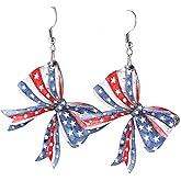 4th of July Wooden Earrings American Flag Patriotic Independence Day Earrings Red White Blue Jewelry