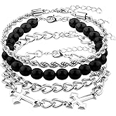 Pliwcas Religious Cross Mens Bracelet for Christmas Men Silver Cross Bracelet for Men 8mm Beads Stainless Steel Christian Bracelets for Son Husband Birthday Gift for Him Faith Based Bracelets 4pcs