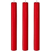 KONNI Red Beeswax Taper Candles, 0.87 inch x 7.87 inch Hand-Rolled, Unscented, Smokeless Beeswax, Long Burning Time, Flat Top (Pack of 3), for Weddings, Dinner Parties, Spas, and Home Decor