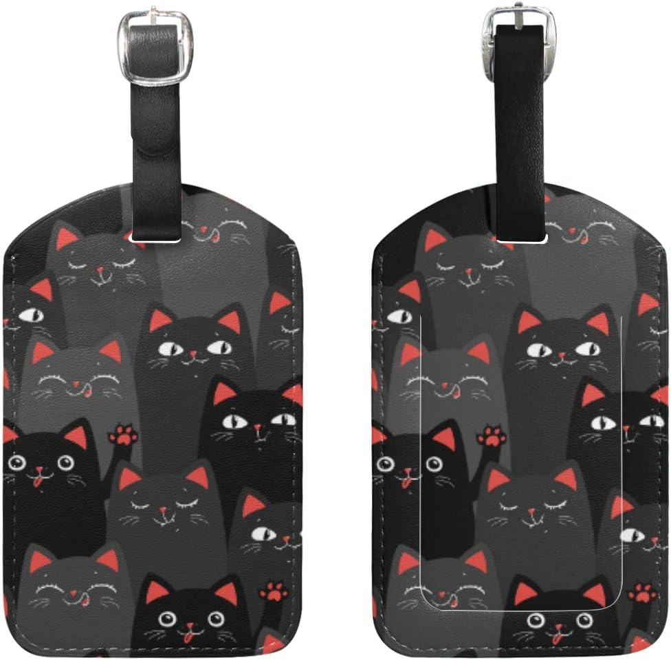 Moyyo Kawaii Black and Grey Cats Luggage Tag Suitcase Tag Leather Travel Baggage Luggage Identify ID Tag Label for Suitcase Luggage Tag with Privacy Cover - Image 3