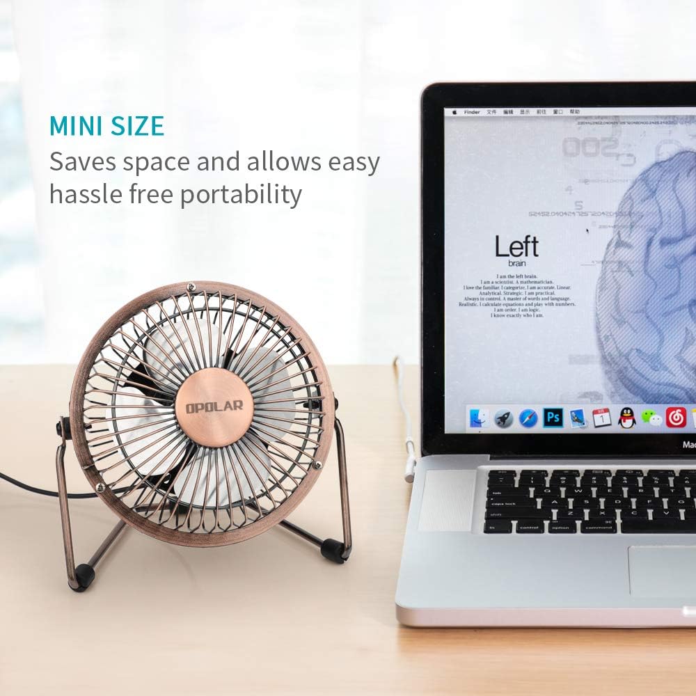 OPOLAR 4 Inch USB Small Desk Fan, Ultra-Quiet Design, with 360 Rotation, 3.8 ft Cable, Portable Cooling for Home & Office,Brown: Computers & Accessories