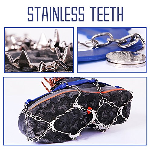 xiaoban 10 Teeth Universal ice Grip Anti-Slip Shoe Cover with Stainless Claw for Outdoor Activities,Hiking,Climbing,Hunting,Fishing and Snow Weather (Blue, M)