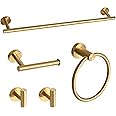 Ntipox Brushed Gold Bathroom Hardware Accessories Set 5 Piece, Stainless Steel Bath Towel Bar Set 24 Inch,Toilet Paper Holder,Towel Ring Holder,Towel Rack Set,Gold Bathroom Accessories Kit