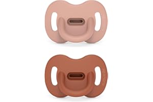 SUAVINEX Color Essence SX PRO Silicone Baby Pacifier 2Pk, Made with 100% Soft Silicone, Baby Essentials Perfect for Breastfeeding Babies, Designed in Spain, 0-6 Mths, Nude/Orange