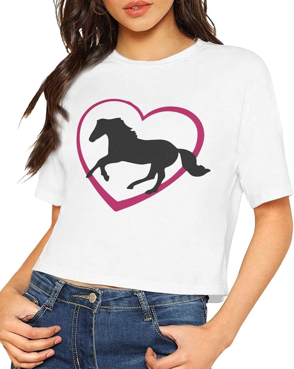 Horse TShirt Womens Casual Crop Tops Crop T Shirt Blouses Tops Dew Navel Tshirt