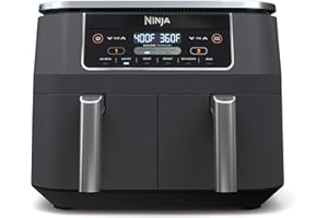 Ninja DZ201 Foodi 8 Quart 6-in-1 DualZone 2-Basket Air Fryer with 2 Independent Frying Baskets, Match Cook & Smart Finish to Roast, Broil, Dehydrate & More for Quick, Easy Meals, Grey