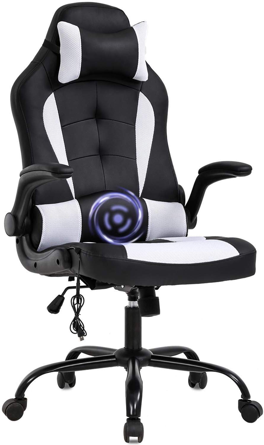 Silla para videojuegos de PC, ergonómica, para carreras, resistente, silla de oficina, silla para videojuegos, función de masaje, soporte lumbar con brazos abatibles y reposacabezas, bonita y elegante silla de escritorio, ajustable, la mejor silla de ofic