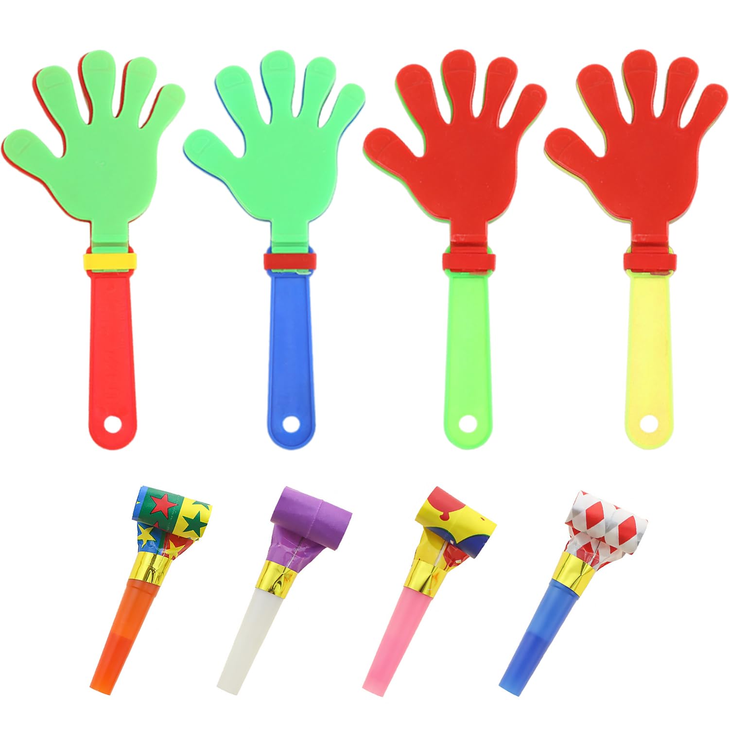 Pack Of 4 Colorful Hand Clappers With 4 Colorful Children'S Whistles, Noise Makers, Clapping Toys, Party Horn, Children'S Trumpet For Birthday Parties, Sporting Events, Carnivals, Celebrations