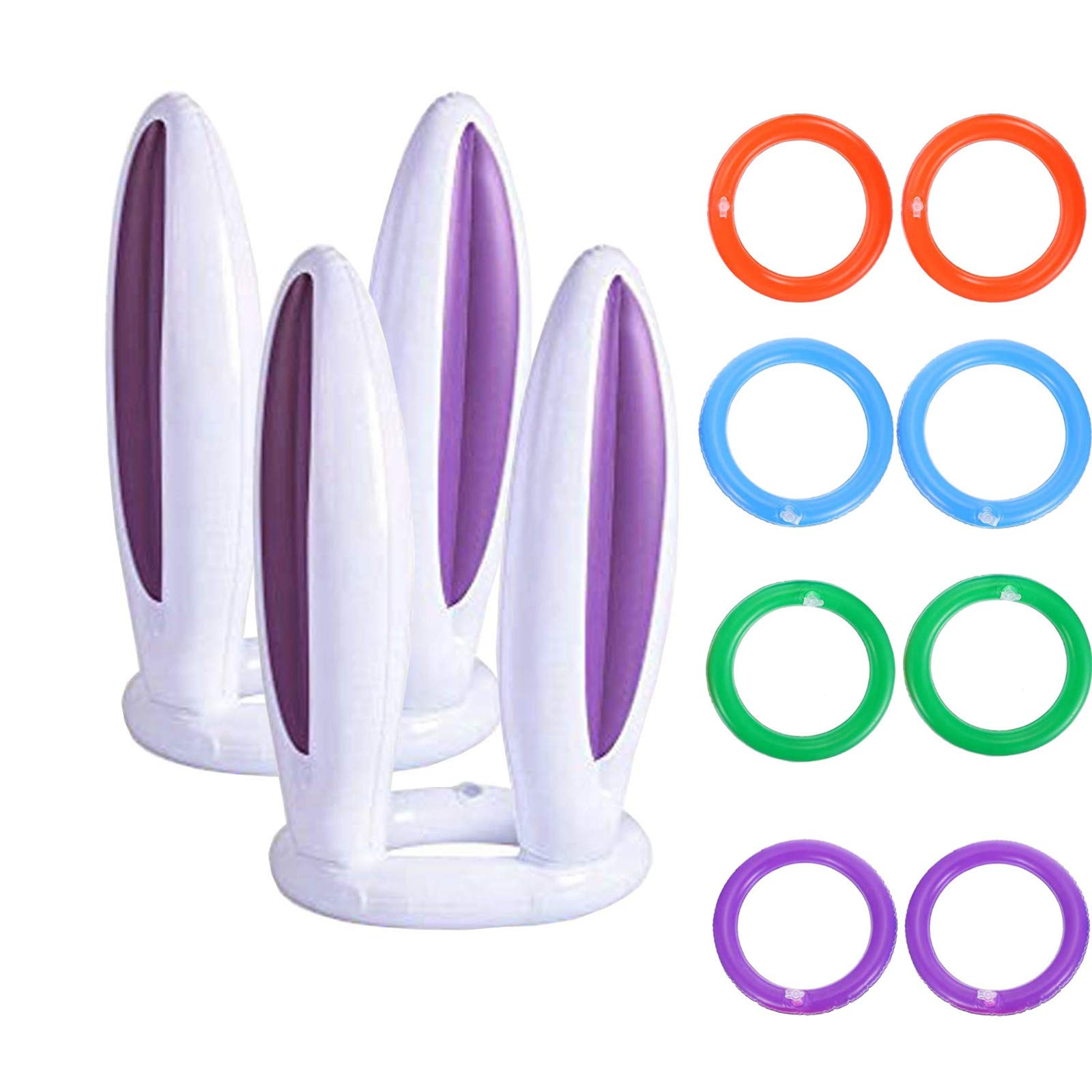 2 Sets Easter Ring Toss Game Inflatable Bunny Rabbit Ears Hat Toss Game Props with 8 Rings for Kids Adults Family Easter Party Fun Game Indoor Outdoor Office School