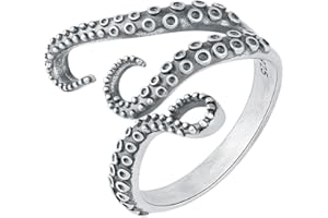 SA SILVERAGE Black Stainless Steel Vintage Punk Octopus Rings for Women Cool Men Sea Monster Gothic Jewelry Christams Party Adjustable Ring