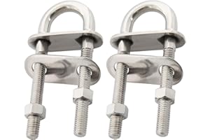 NovelBee 2-Pack 3/8" Stock Stainless Steel Stern Bow Eye U Bolt with Welding Plate,Washer and Hex Nuts (Overall Length: 5")