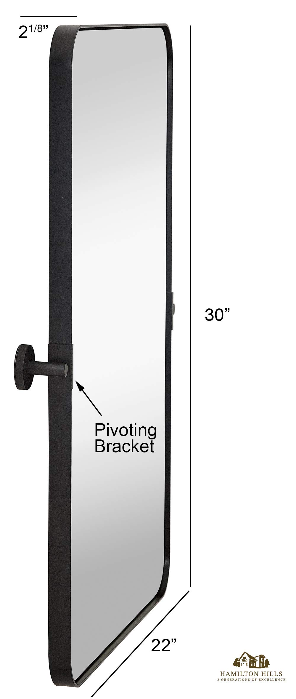 Hamilton Hills Black Metal Surrounded Round Pivot Mirror | Silver Backed Adjustable Moving & Tilting Wall Mirror Adjustable 22" x 30"