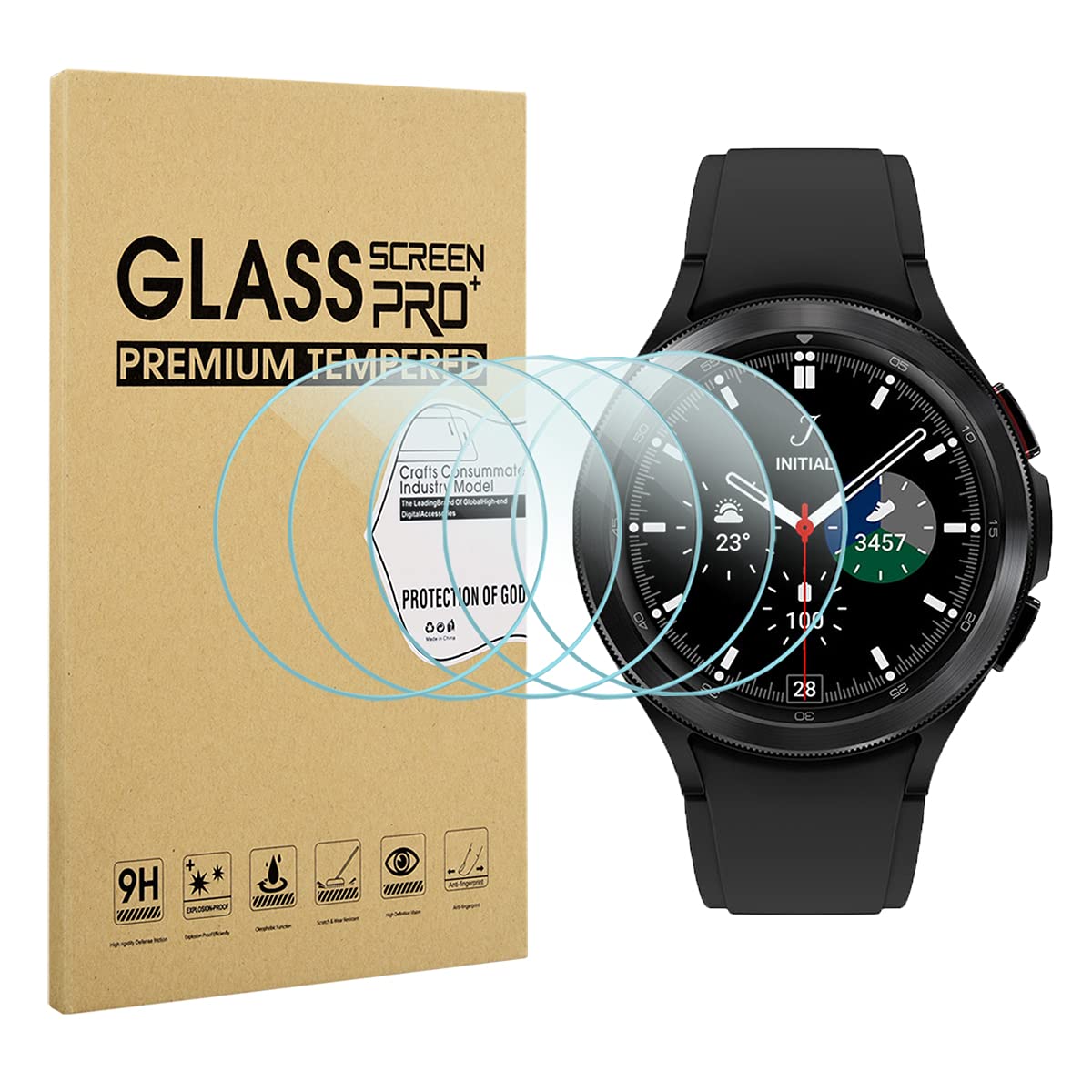 Diruite 5-Pack for Samsung Galaxy Watch 4 Classic 46mm Screen Protector Tempered Glass[2.5D 9H Hardness][Anti-Scratch][Optimized Version]