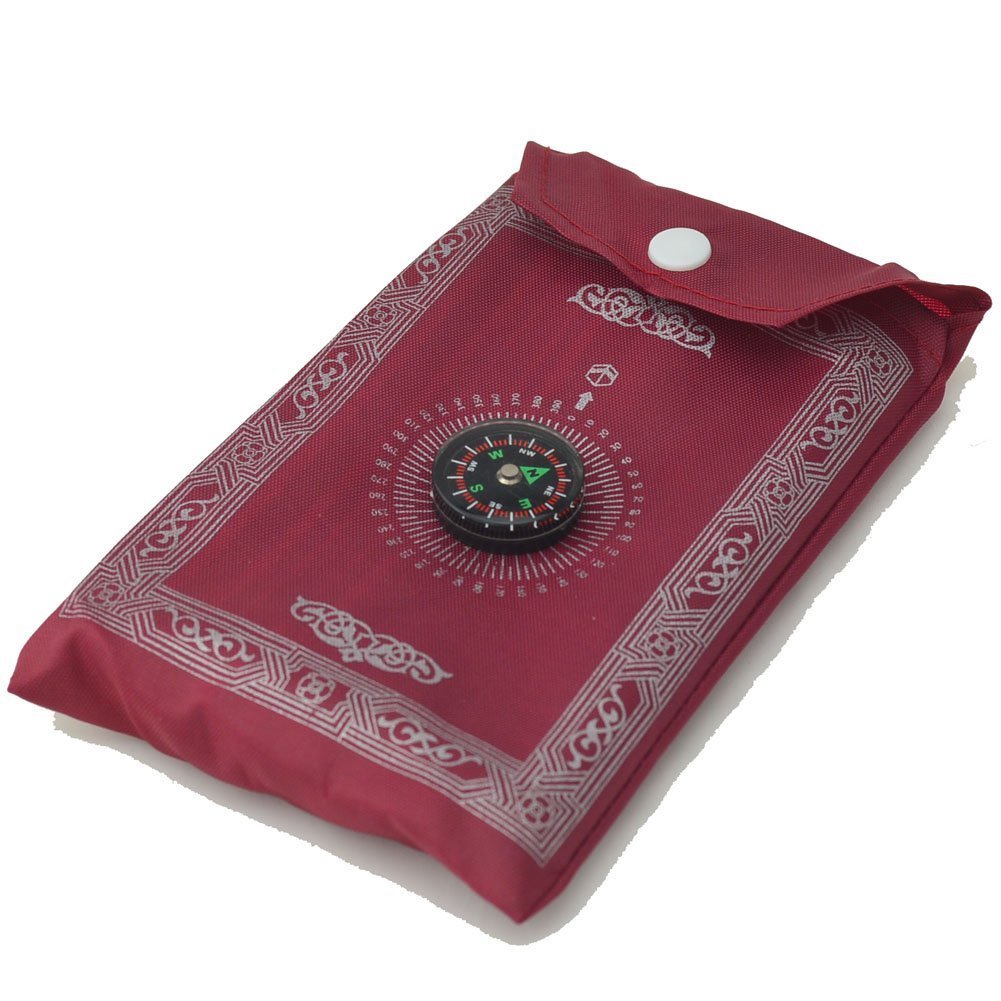 PORTABLE ISLAMIC PRAYER Mat/RUG/WITH COMPASS QIBLA FINDER + BOOKLET
