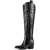 GPXGPX Women's Embroidered Cowboy Boots Over the Knee Western Boots Chunky Heel Pointed Toe Thigh High Cowgirl Riding Boots