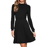 Allegra K Long Sleeve Dress for Women's Fall A-Line Ribbed Knit Crew Neck Midi Sweater Dresses