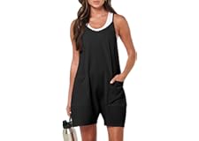 Caracilia Women's Summer Casual Rompers Sleeveless Loose Spaghetti Strap Short Jumpsuits Overalls With Pockets