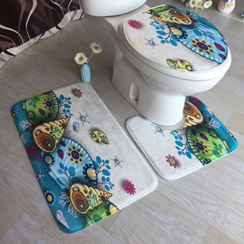 WM & MW 3pcs/set Bathroom Mats, Non-Slip Novelty Print Modern Pedestal Rug + Lid Toilet Cover + Bath Mat (D)