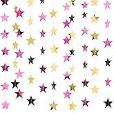 Patelai 78 Feet Glitter Star Garland Banner Decoration Hanging String Star Supplies Party Gold Black Party Decor for Valentines 2026 Graduation Wedding Birthday Festival (Gold and Pink)