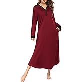 Ekouaer Womens Nightgown Long Loungewear V Neck Nightshirt Sleepwear Full Length Sleepshirt with Pockets