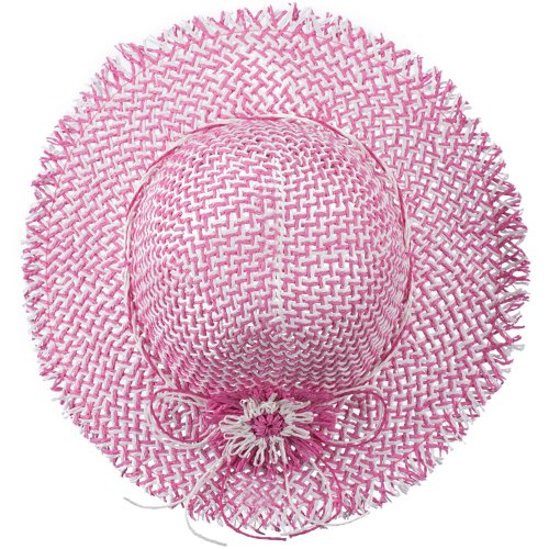 Girl's Toyo Hat with Criss Cross Open Weave Design - Pink White 53CM
