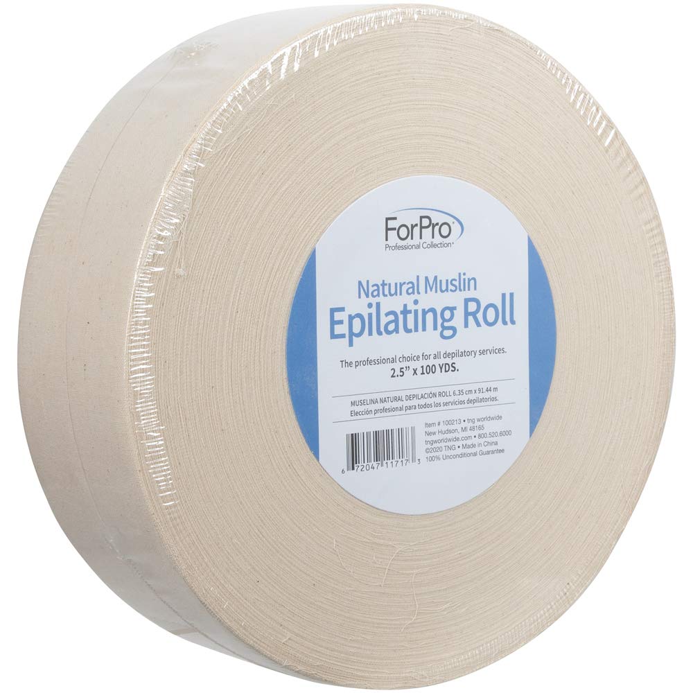 ForPro Premium Natural Muslin Epilating Roll for Body and Facial Hair Removal, Tear-Resistant, Lint-Free, 2.5” W x 100 Yards, Natural