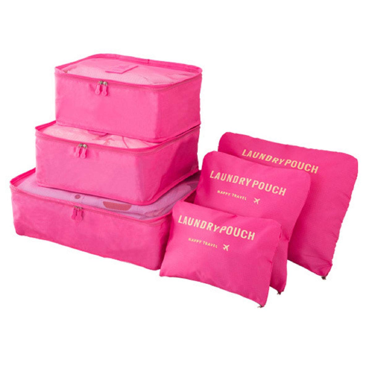 Portable Packing Cubes, TCHEER 6PCS Travel Luggage Organizers Lightweight Storage Zip Bags for Suitcase (Rose Red)