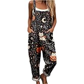 Ailezt Halloween Jumpsuit Womens Pumpkin Ghost Bib Overalls Pants Loose Sleeveless Baggy Romper Halloween Costumes