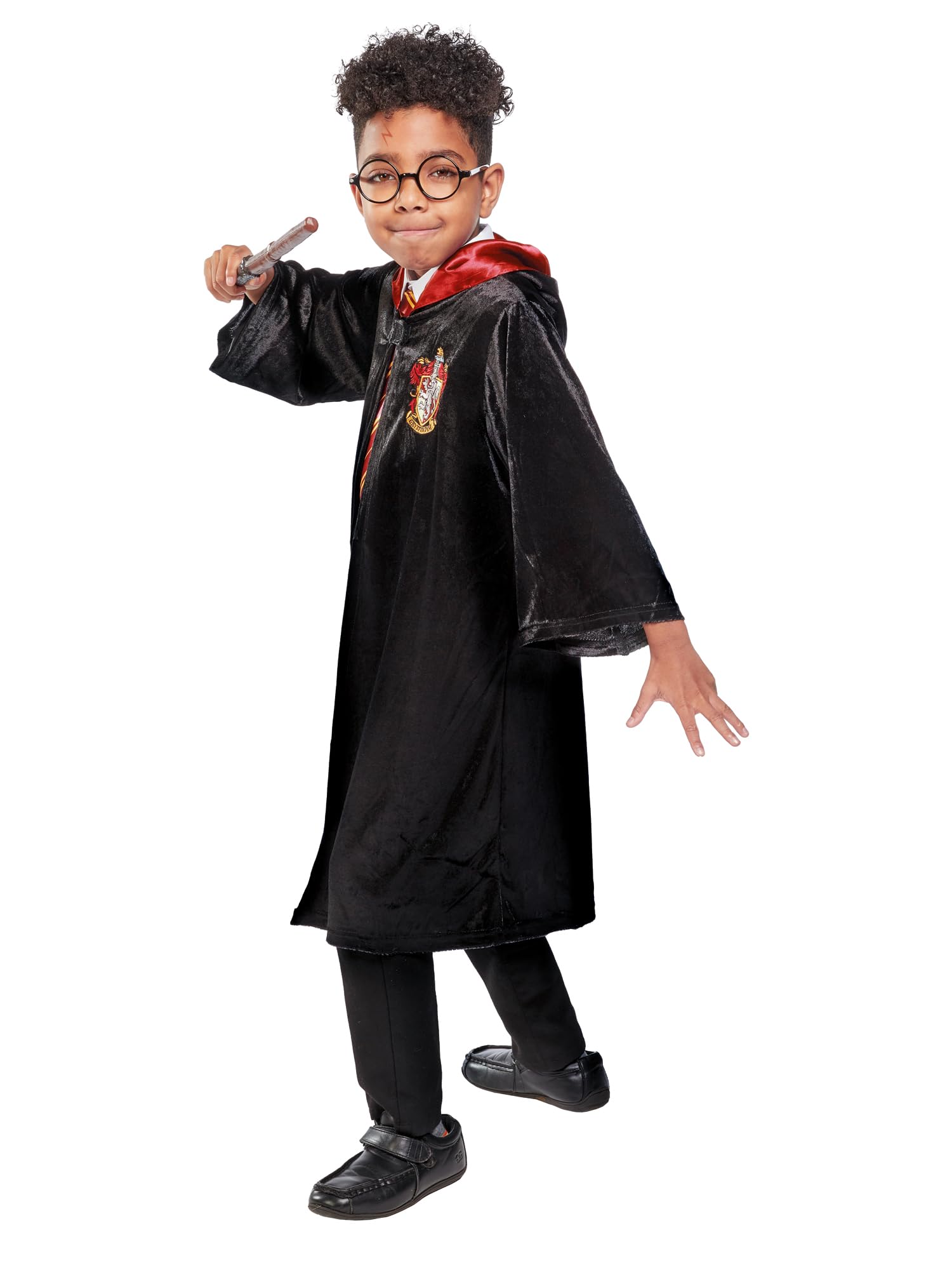 Rubies Official Harry Potter Gryffindor Deluxe Robe for Kids – Hooded Cloak with Crest & Satin Lining for Halloween, Age 9-10 Years