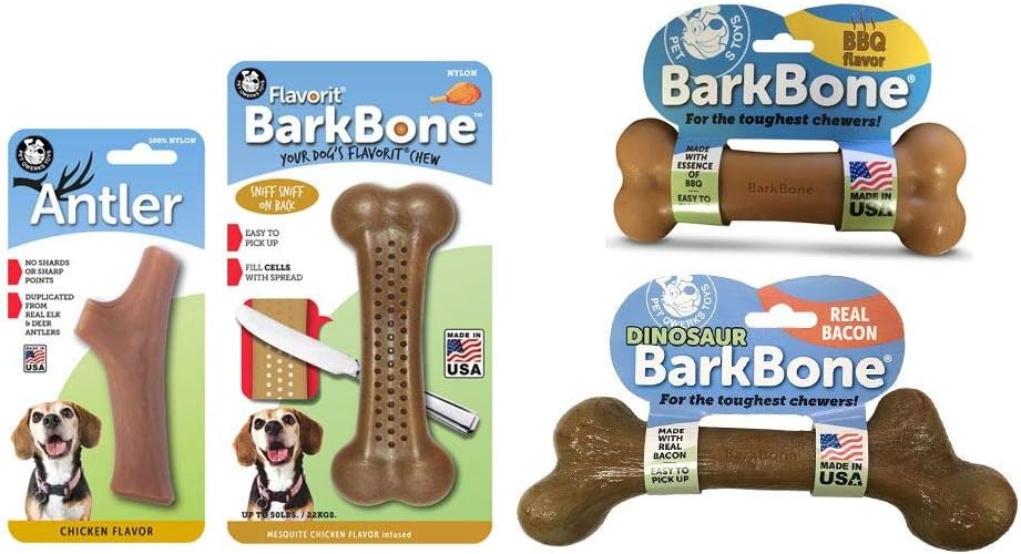 Pet Qwerks Nylon Dog Chew Toys Variety Pack for Aggressive Chewers for Medium & Small Dogs Set of 4 Durable, Tough, Nearly Indestructible Bones, Power Chewer Value Pack Toy Assortment,Beige(PQVP3)