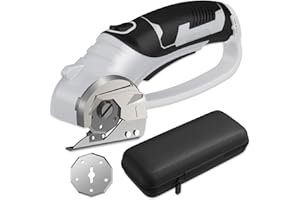 PRATUOR Cordless Electric Scissors - 4V Rechargeable Rotary Cutter with Safety Lock & LED Light, Heavy Duty Tool for Cardboard, Leather, Carpet, Plastic, Fabric, Crafting, Sewing & DIY, with Case (Grey)
