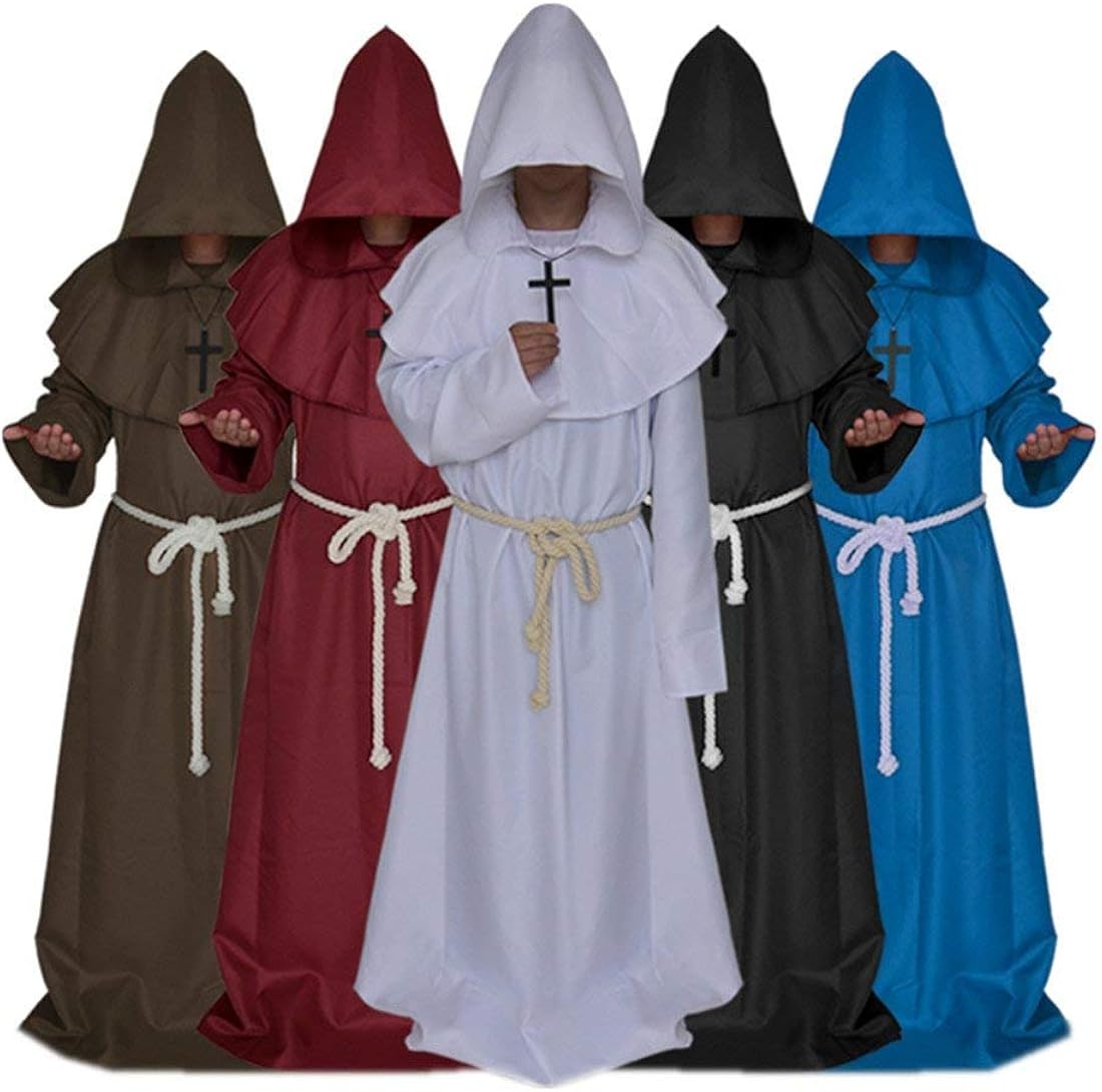 Friar Medieval Hooded Monk Renaissance Priest Robe Costume Cosplay: Clothing