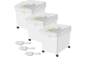 VEVOR Ingredient Bin, 10.5 Gallons Capacity Ingredient Storage Bin, PP Material Flour Bins On Wheels, White Shelf Ingredient 