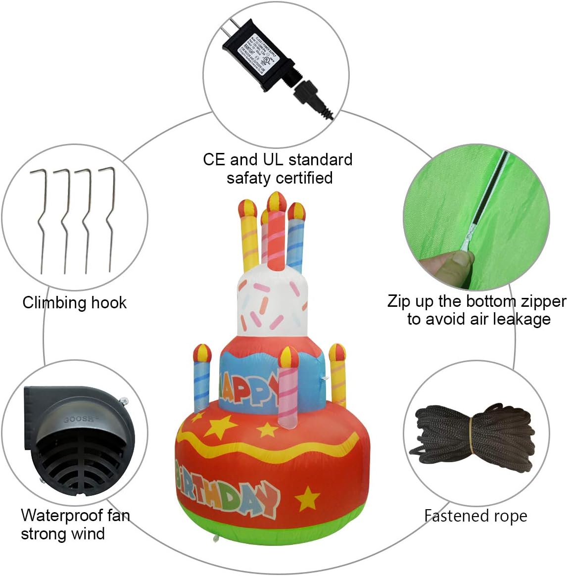 GOOSH 6.8 Ft Tall Inflatable Happy Birthday Cake with Candles Blow Up Yard Decoration, Indoor Outdoor Garden Birthday Party Decoration.: Garden & Outdoor
