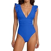 Women's One Piece Ruffle Swimsuit 2026 Tummy Control V Neck Bathing Suit Slimming Swim Suit Casual Summer Swimwear