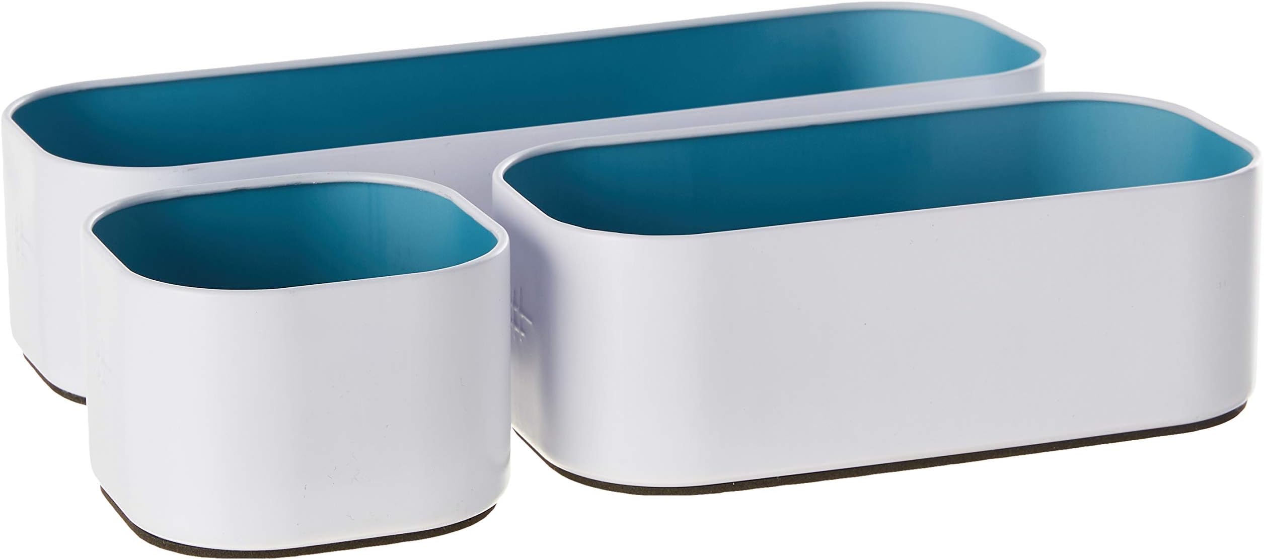Three by ThreeSeattle 3 Piece Metal Stacking Bins + Drawer Organizers Set: Elevate Your Desk Organization with Playful Stackable Metal Organizers: Fun, Functional, and Stylish (Sky Blue)