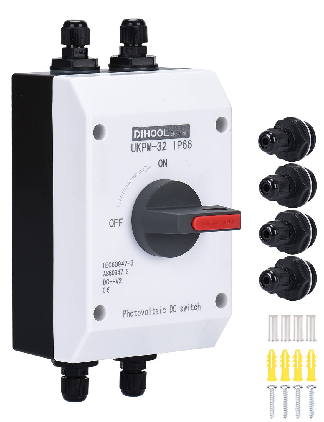 DIHOOL Solar Disconnect Switch,32 Amp DC1200V 4P
