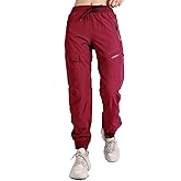 Singbring Women's Athletic Hiking Cargo Joggers Pants Outdoor Workout Lightweight Quick Dry UPF 50 Zipper Pockets