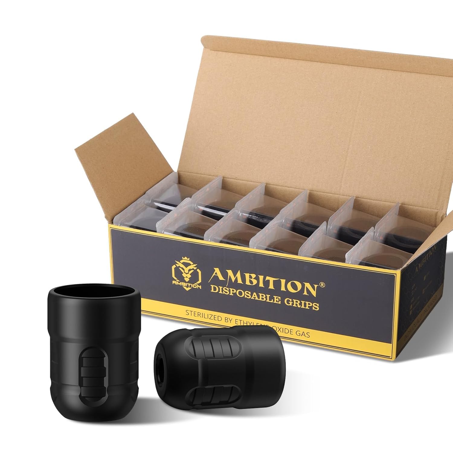 Ambition Soldier Disposable Tattoo Grips - 12Pcs 36mm Professional Tattoo Rubber Grip Cover with Click Adjust System Supply for Rotary Soldier, Zetton, Torped & Shura Tattoo Pen Machine Gun