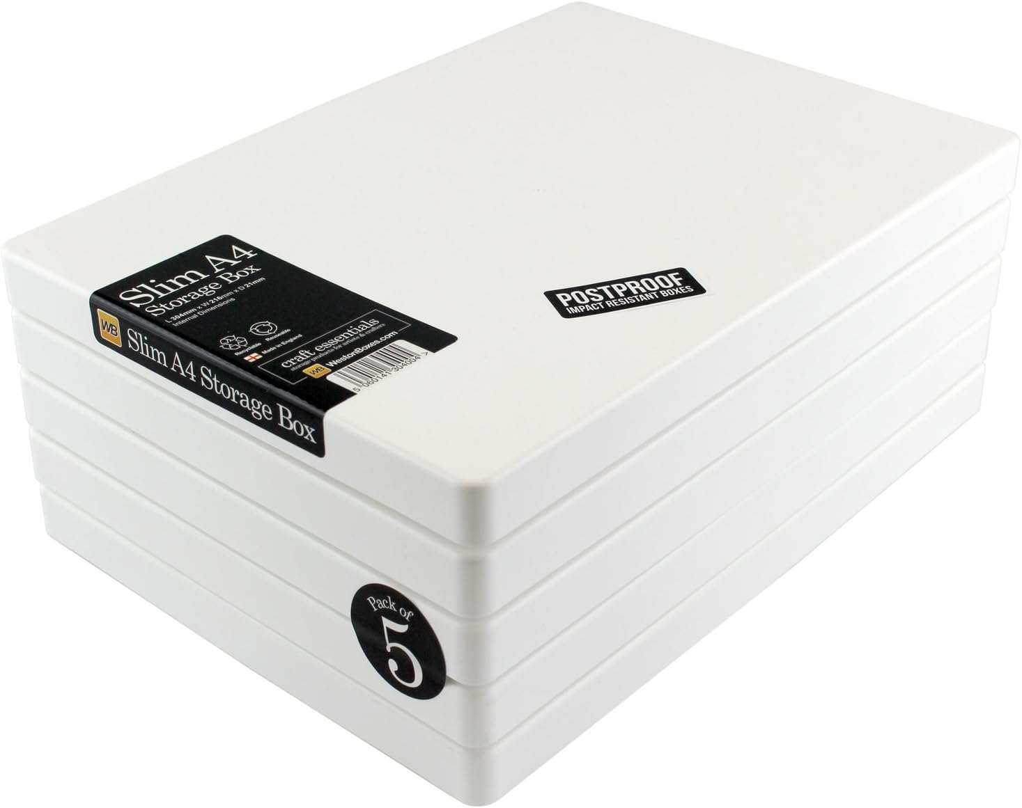 WestonBoxes A4 Slim Plastic Presentation or Storage Boxes for A4 Paper