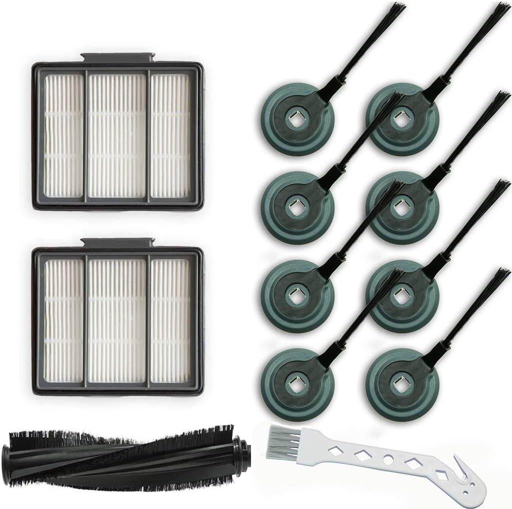 1 Main Brush & 2 Pack Hepa Filter & 8 Side Brushes Replacement for Shark ION Robot S87 R85 RV850 R87 R76 RV871 RV761 Vacuum Cleaner