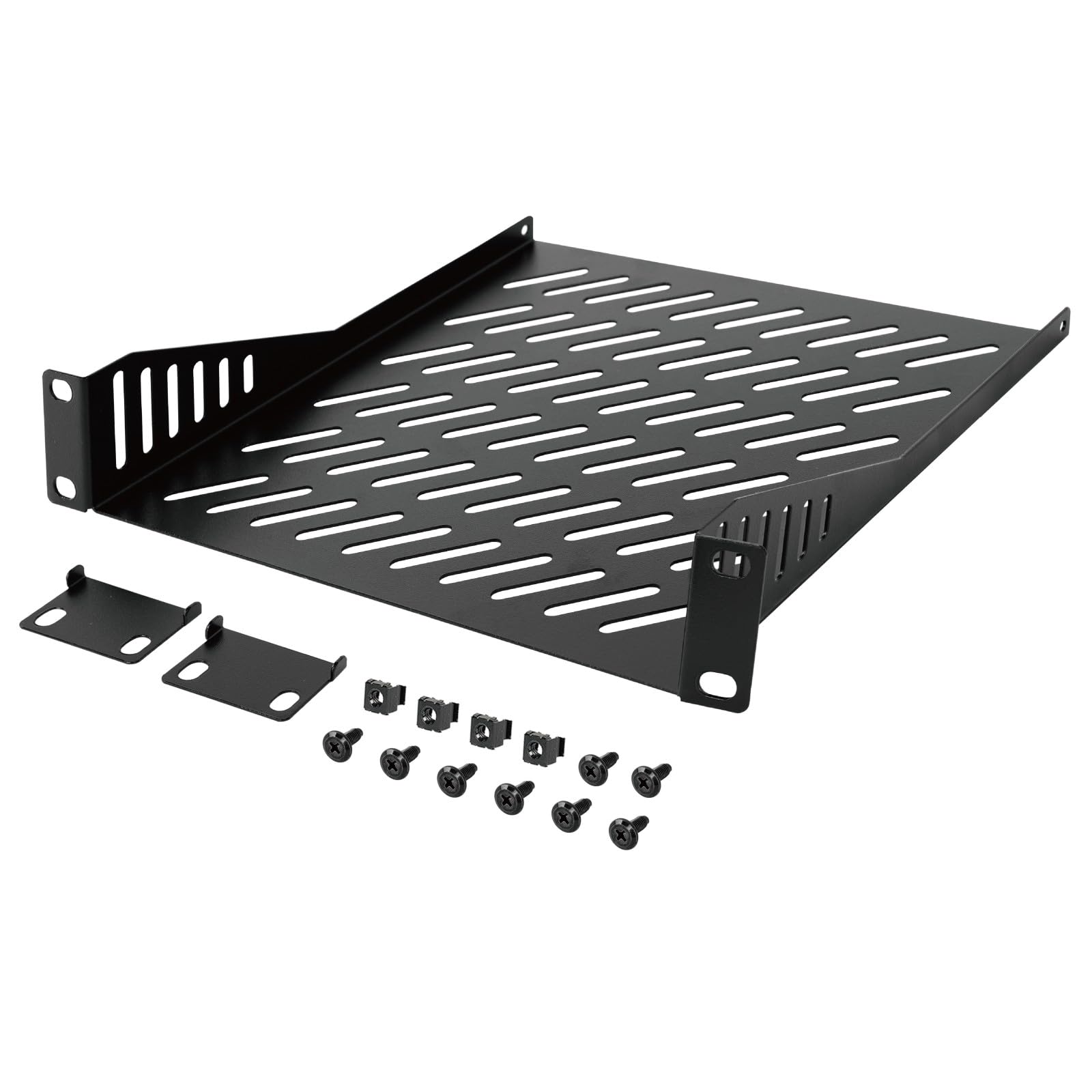 Photo 1 of Tecmojo 1U Rack Mount Shelf for 10" Server Rack, 7.87" Deep Vented Cantilever Tray, Metal Shelf for Network Cabinet, Server Enclosure, Enhanced Airflow, Black
