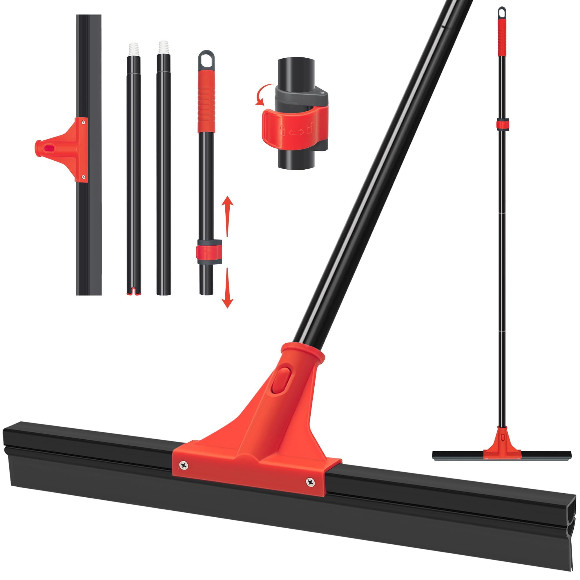 DALIPER Floor Squeegee with 44.5CM Silicone Rubber Scraper Head and 148CM Long Adjustable Handle, Heavy Duty Shower Squeegees for Concrete Floor, on Multi-Surface Tile Glass Pool Garage Cleaning