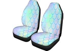 Pehede Car Seat Protector Bright Mermaid Scale Seamless Pattern Pale Yellow Pink Gradient Mesh Front Seat Cover for Car SUV Truck,Interior Covers 2 Pcs