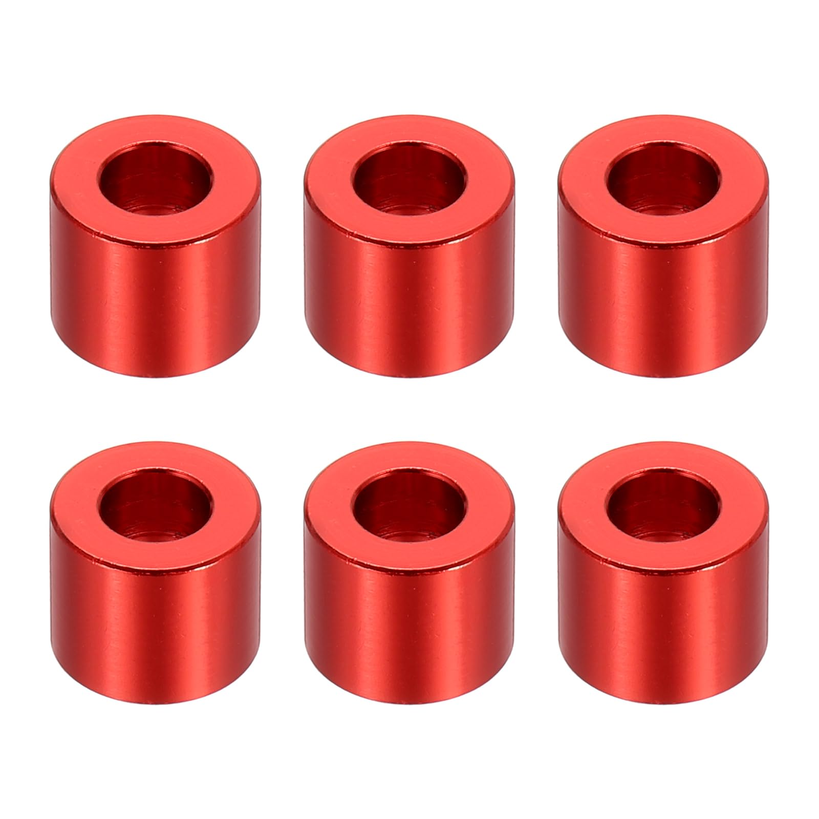 PATIKIL M6 Aluminum Spacers, 6 Pcs Metal Spacers Aluminum 6.2mm ID x 12mm OD x 10mm L Aluminum Spacer Screw Standoff Round for 1/4" or M6 Screw Bolts,Red